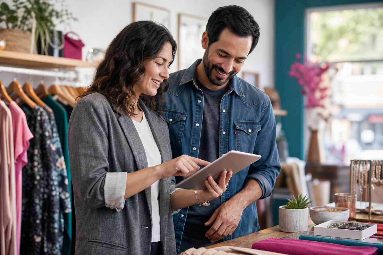 Small business team reviewing their website on a tablet — illustrative photo