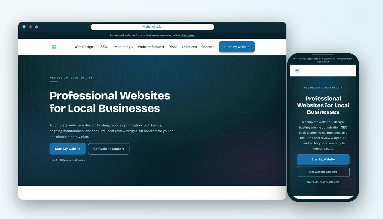 Responsive website built by Web Engine shown on laptop and phone