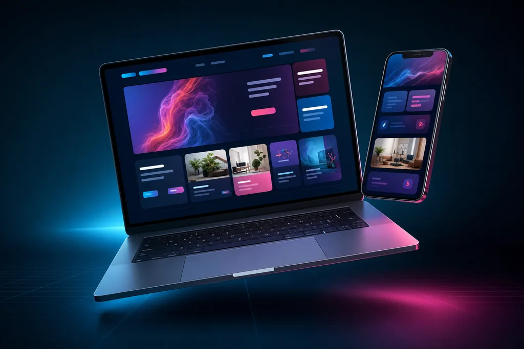 Modern small-business website shown on laptop and phone — Web Engine