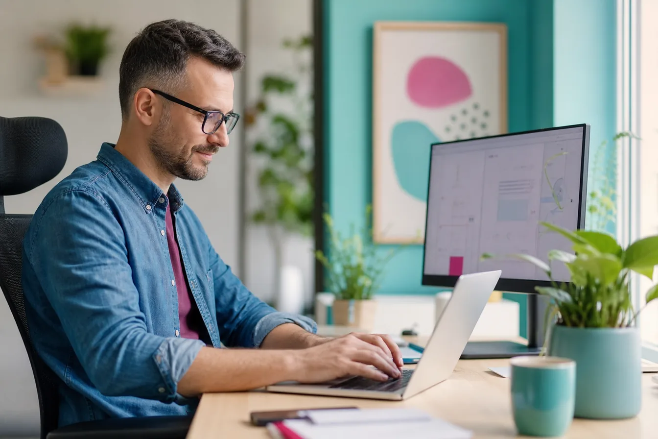 Web specialist doing routine website upkeep at a tidy desk — illustrative photo